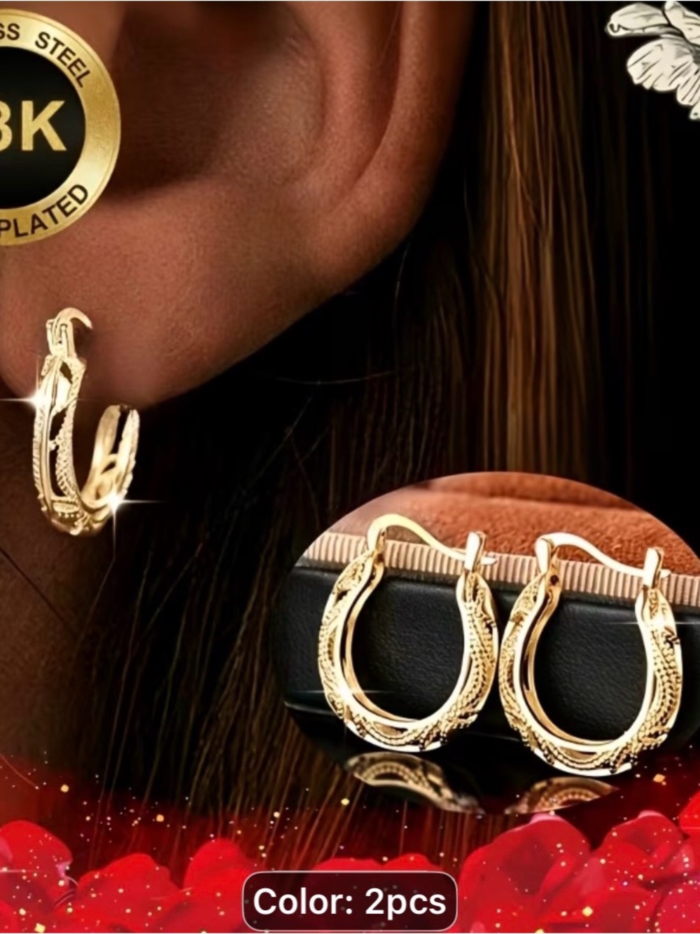 Gold Textured Hoop Earrings for Women - 2pc